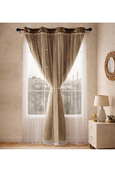 L&Wen Star Blackout Curtains with Sheer, Drapes Grommet Room Curtain (Dark Be...