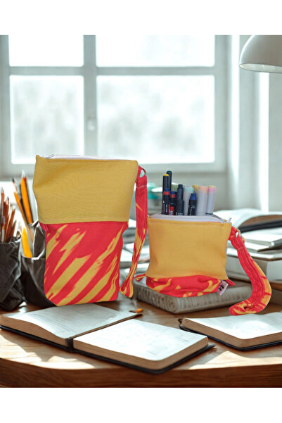 ADUŞKA حافظة أقلام هوم فانديشن/ تلسكوبية/ قابلة للرفع (أصفر أحمر)