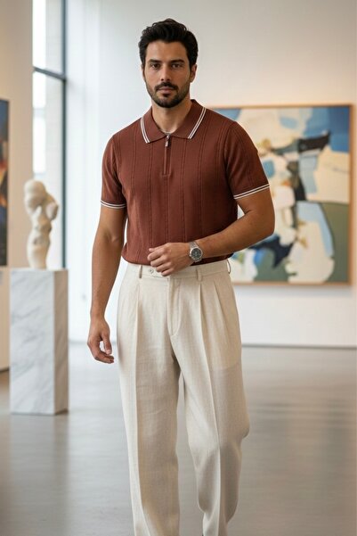 Maccali Muška trend Prugasto premium polo majica sa krivogrlavim izrezom