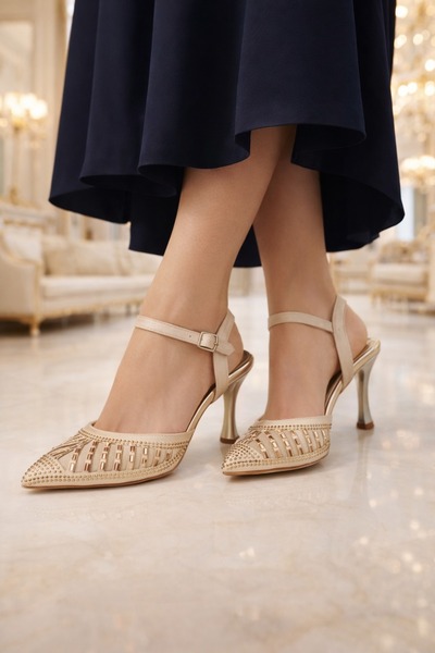 Peta Ženske satenske cipele sa zlatnom petom Sa mašnom Cipele sa štiklom