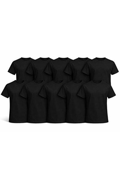 OEM Set 10 Tricouri Negre Bărbați 100% Bumbac, Tricouri Simple Basic Uni, Mân...