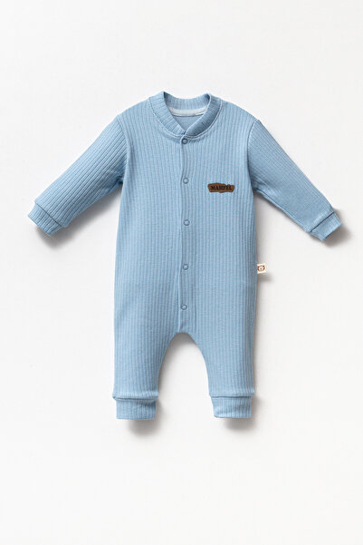 MAHFEL %100 Pamuklu Bebek Çıtçıtlı Tulum&Salopet Bebe Mavi Rengi