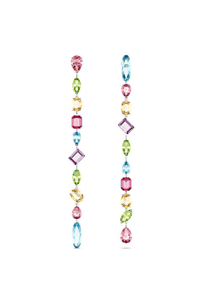 Swaroski أقراط جيما المتدلية، تصميم غير متماثل، قصات متنوعة، طويلة جدًا، متعد...