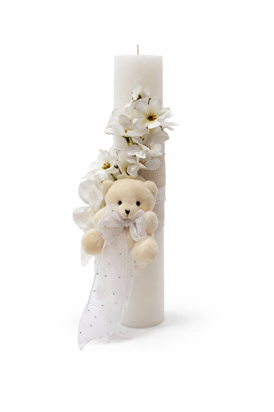 Dany Kids Fashion Lumanare botez ornata cu flori si ursulet, model