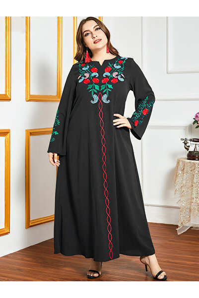 Nobrand Women’s V-Neck Embroidered Maxi Dress,Long Sleeve A-Line High Waist L...