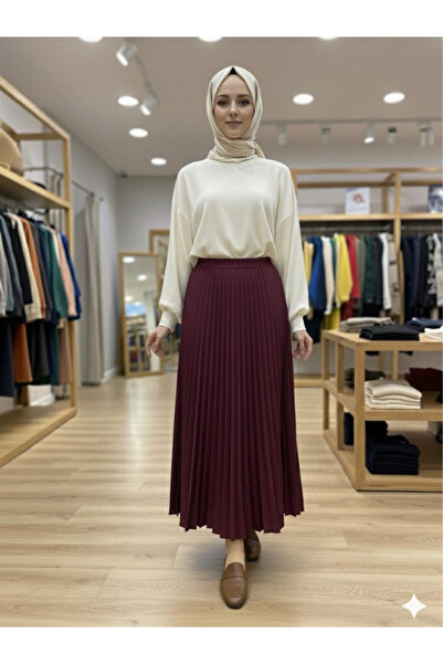 Famelin Elastic Waist Pleated 95 cm Skirt 8940