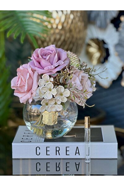 TASARIMHMODA Yapay Çiçekli Fanus Vazo ( Oda Kokusu) No:6