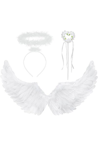 Arabest زي ملاك من 3 قطع - أجنحة ملاك بيضاء، إكسسوارات ملاك بيضاء، أزياء ملاك...