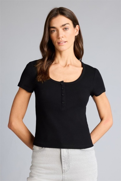 DeFacto Κανονική εφαρμογή, βασικό, απλό μπλουζάκι με κοντό μανίκι από κοτλέ ύ...