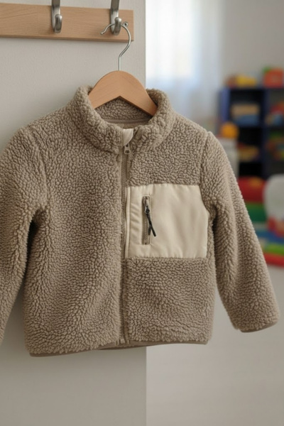 DOFİ Boy's Beige Zippered Plush Sweatshirt
