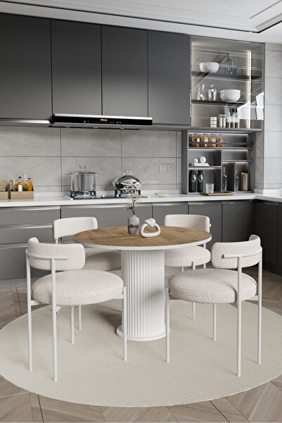 AVVİO Tian Bohem Ayak 4'lü Teddy Sandalye 90x90 Masa Sandalye Takımı