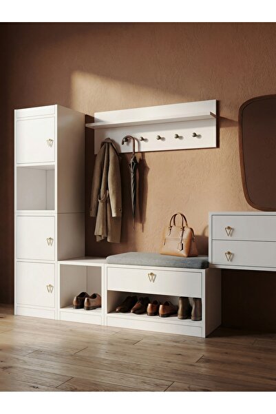 FOR WOMAN DESİGN Ahşap Modüler Vestiyer Seti 4 Kapak ve 2 Çekmeceli Aynasız Y...