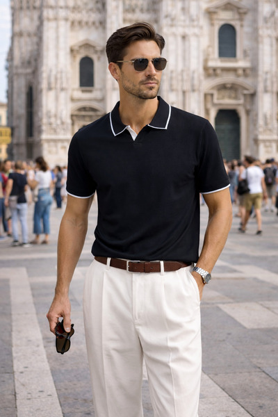 Maccali Ανδρικό μοντέρνο μαύρο πλεκτό μπλουζάκι με λαιμόκοψη πόλο