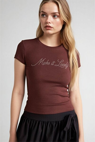 DeFacto Fitted Crew Neck Printed Ribbed Short Sleeve T-Shirt G9622Ax26Sm