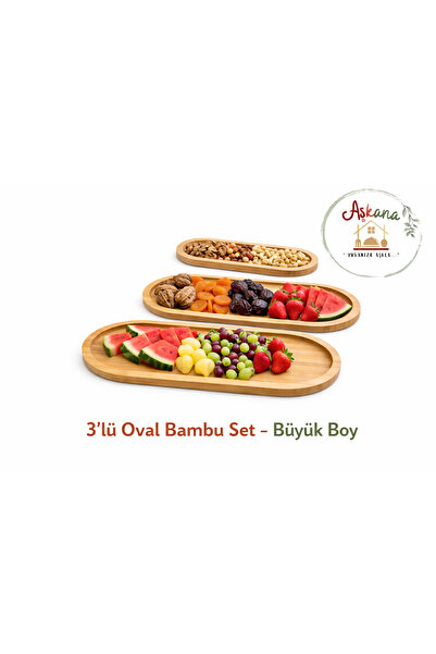 BAROTTİ Oval Bambu Ahşap Sunumluk,3’lü Set, Büyük Boy Peynir,Kuruyemiş,Meyve,...