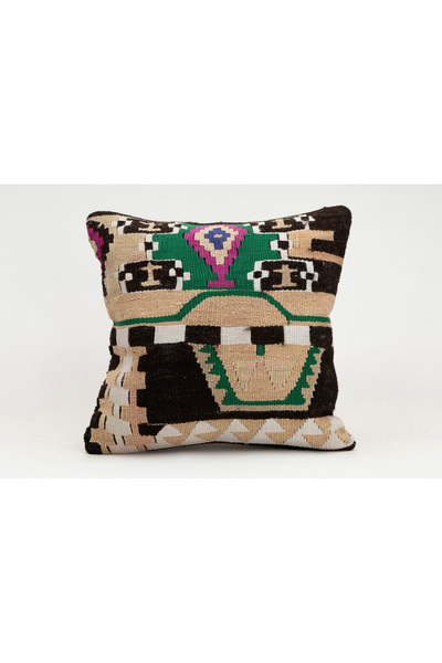 Kilim Whole Sale Vintage Throw Pillow Cover Made of Handmade Rug, Wool, 40X40 cm
