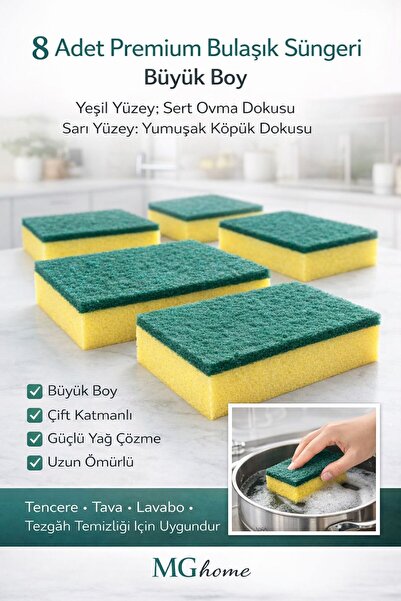 VENON 8 Adet ❤️ Endüstriyel Sünger 🧽 Büyük Boy Sünger 🧽Mutfak Banyo Süngeri...