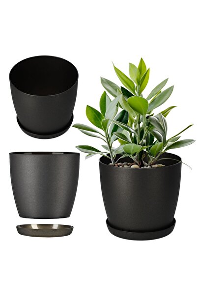 KADAX Ghiveci cu farfurie, ghiveci din plastic, 30 cm, capac, flori, grafit mat