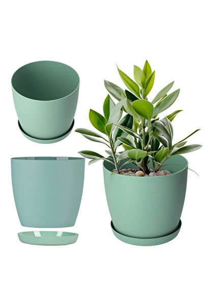 KADAX Ghiveci cu farfurie, ghiveci din plastic, 25 cm, capac, flori, verde mat