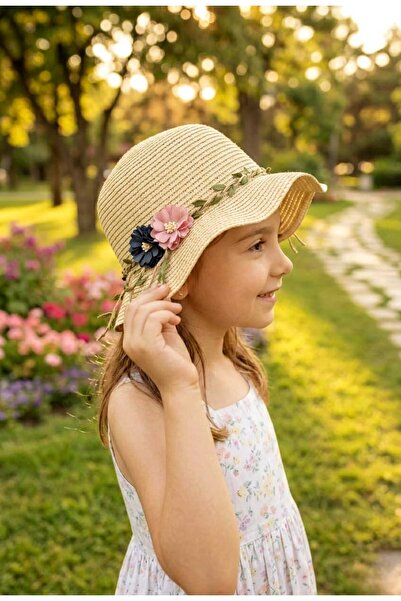 LAGRANZE قبعة بيلا بلوم القشية للأطفال من 4 إلى 8 سنوات