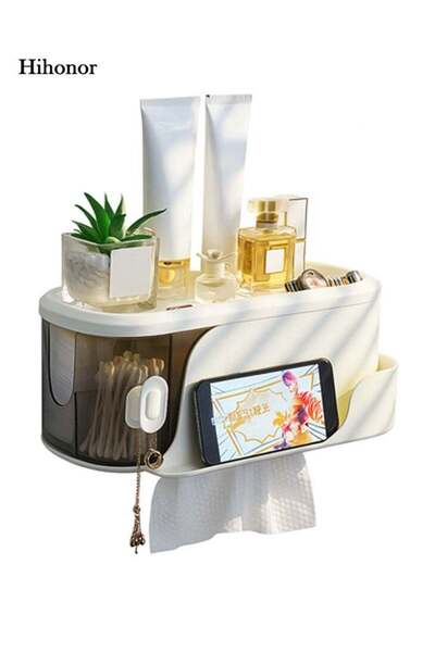 Arabest Wall Mounted Bathroom Organizer, Towel Rack and Toothbrush Holder, Wa...