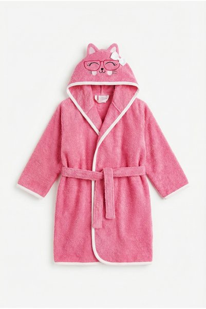 EAST&HIERA Girl's Bathrobe Hooded Cotton Pieces, with Cat Figure, Dusty Rose (1-14 Years)
