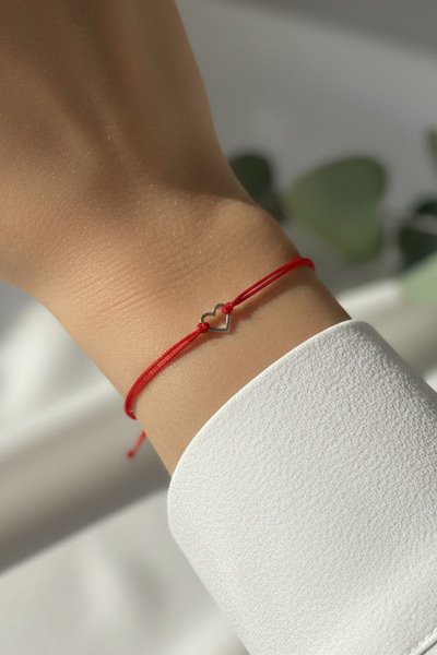 Elika Silver 925 Ayar Gümüş Kalp Figürlü İpli Şans Bileklik