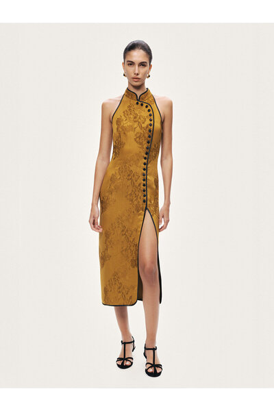 Nocturne Yırtmaçlı Japon Kesim Midi Elbise