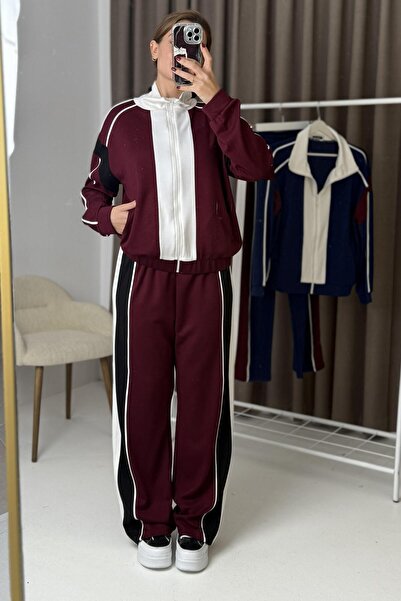 Raneel Kazançlı Alışveriş Women's Paneled Zipper Set Modal Burgundy