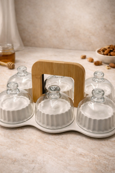 Rivorn 6-Piece Porcelain Breakfast & Snack Bowl Set with Wooden Handles and G...