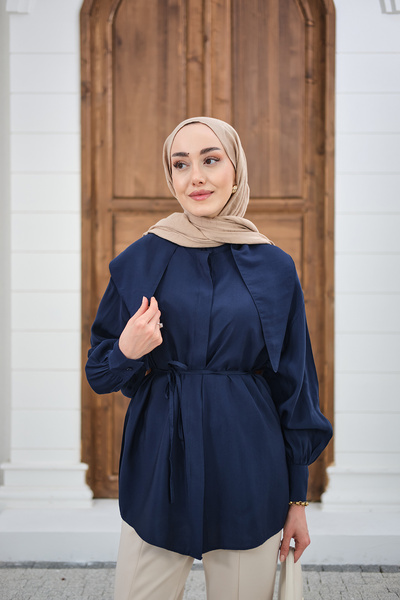 LOCCO Ženska košulja sa skrivenim dugmadima, sudarskim ovratnikom i strukom N...