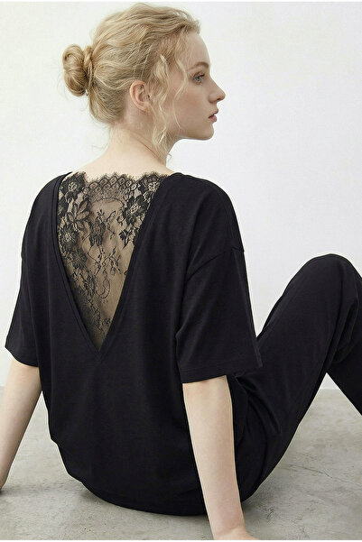 Bianco Lucci Rucsac de damă cu detaliu în V dantelă scuba supradimensionat tr...