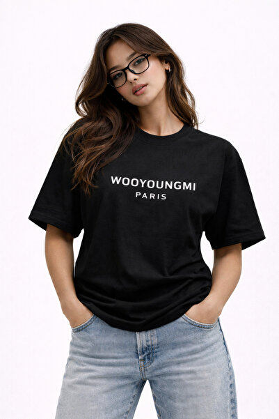 CAMBLYS قميص يونيسكس وويونجمي باريس بشعار مطبوع من الأمام، قماش سميك كبير الح...