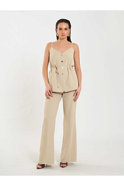 Coral V-Neck Waist Length Tie-Detail Vest 120743 Light Green