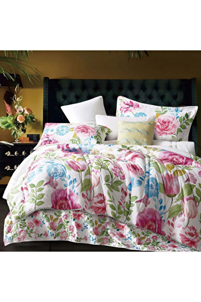 Alhabib bedding Double summer bedspread, white and light green with floral pa...