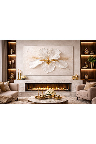 My canvas Premium Rölyef Efektli Beyaz İris Çiçek Kanvas Tablo ✨ Gold Varak D...