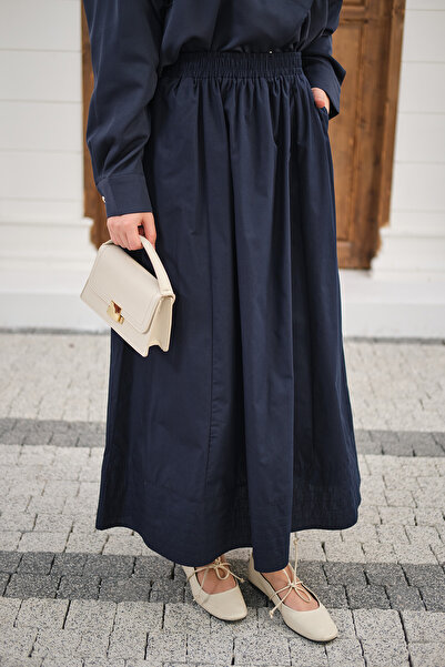 LOCCO Ženska suknja sa elastičnim strukom i naborima, tamnoplava