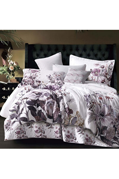 Alhabib bedding Double summer bedspread in white and purple with floral patte...