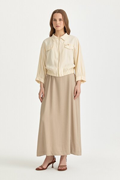 Nihan Robalı Belden Büzgülü Lyocell Ceket Tereyağ Sarısı