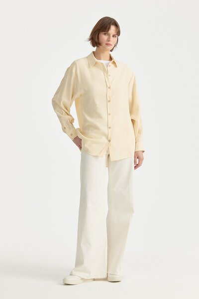 Nihan Modal Vintage Gömlek Yaka Tunik Tereyağ Sarısı