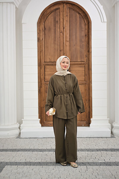 LOCCO Γυναικείο Σετ με Με δέσιμο Κουμπιά και Λεπτομέρεια στη Μέση, Διπλό Σετ ...