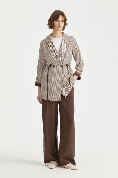 Nihan Keten Pantolon Ceket Takım Kahve