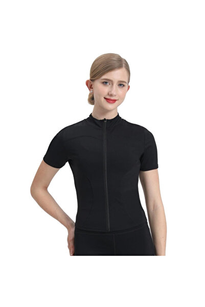 YICHEN Sport shirt, short sleeve, zip neck, Black S