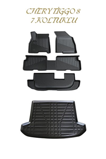 Black Gold Chery Tiggo 8 Pro 7 Koltuklu 2020+ 3D TPE Havuzlu Oto Paspas ve Ba...