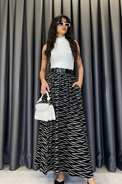 Estelle Striped Striped Pocket Detail Long Skirt - Black Black