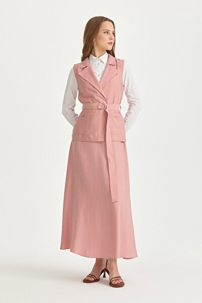 Nihan Vest Tie-Detail with Skirt TENCEL™ Set Powder
