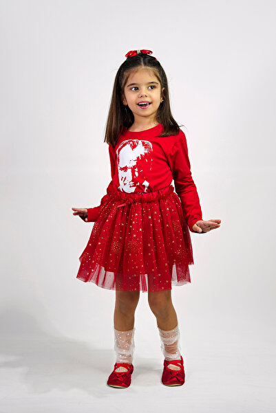 DUCA KIDS طقم أتاتورك مطبوع للفتيات مكون من تي شيرت بأكمام طويلة وتنورة مطبوع...