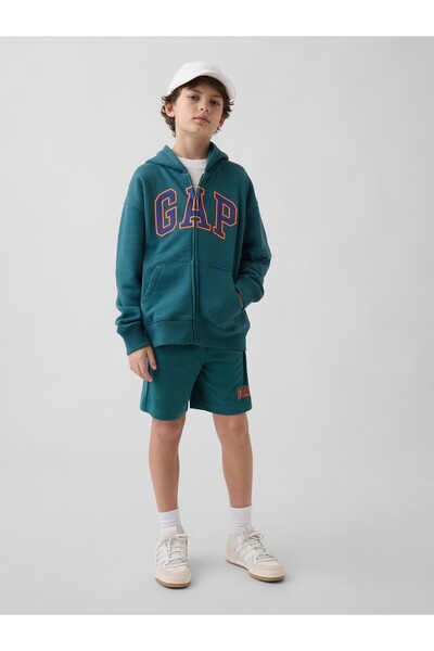 GAP Erkek Çocuk Koyu Yeşil Relaxed Logo Fransız Havlu Kumaş Pull-On Şort