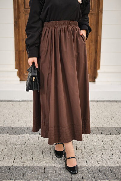 LOCCO Ženska suknja sa elastičnim strukom i naborima, smeđa