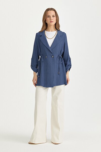 Nihan Kruvaze Lyocell Ceket İndigo